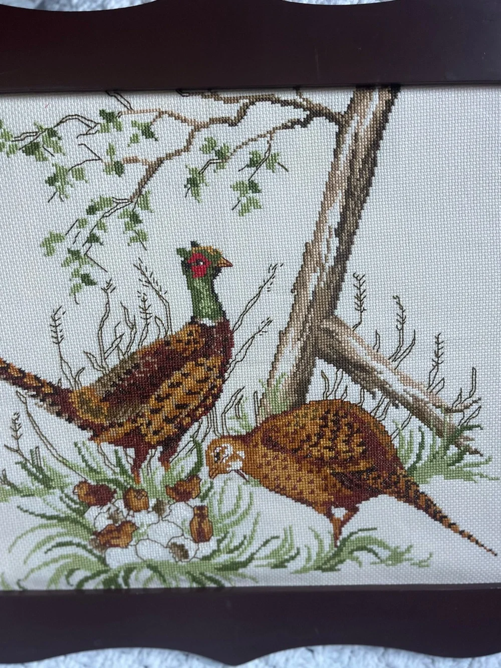 Framed Pheasants and chicks Cross-Stitch Wall Art